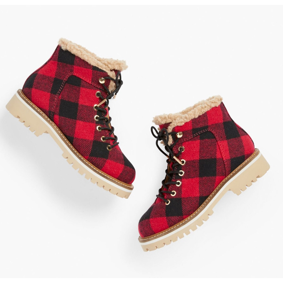 New Talbots JILLY BUFFALO PLAID LACE UP BOOTS - Picture 3 of 11